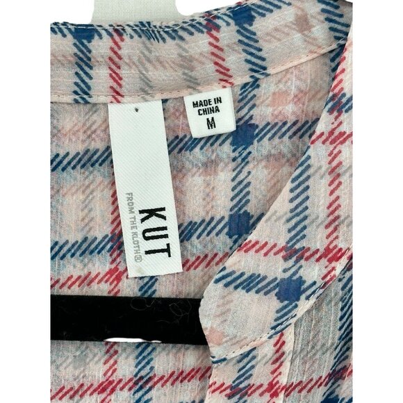 Kut from the Kloth Tops Shirts Womens Medium Plaid Button Up Semi Sheer - Picture 2 of 10